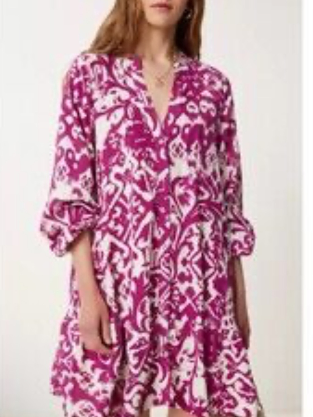 Zara White and Magenta Abstract Print Mini Tunic Dress Size Large
